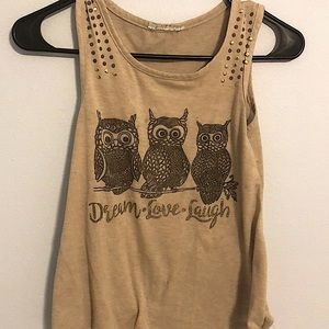 Tan jeweled owl tank top